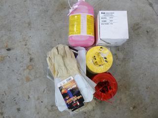 Qty Of (7) Pairs Of Size Large Watson Welding Gloves, 3.8L Jug Of Hypertherm Torch Coolant, Strobe Light And Caution/Danger Tape