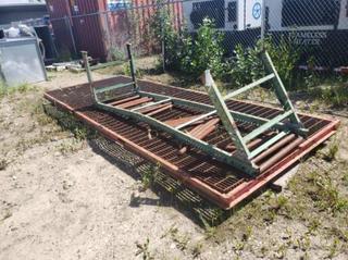 (2) Pieces Of 16ft X 6ft Metal Grating C/w Disassembled Roller Stand *Note: Roller Stand Requires Repairs*