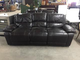 Dark Brown Leather Reclining Couch, One Recliner Not Working.