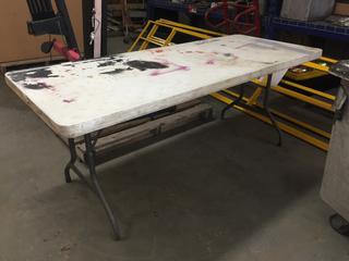 6' x 30" Lifetime Plastic Table, Paint Stained.