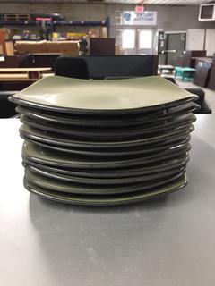Green Dish Set with (3) Mugs, (8) Bowls, (10) Desert Plates.
