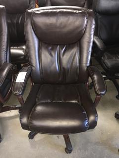 (2) Dark Brown Leather Rolling Office Chairs.