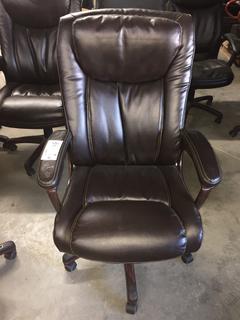 (2) Dark Brown Leather Rolling Office Chairs.