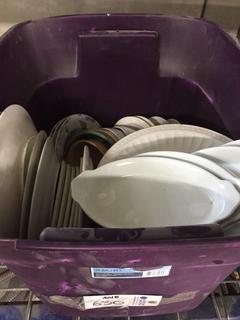 Bin of Assorted Plates, Bowls & More.