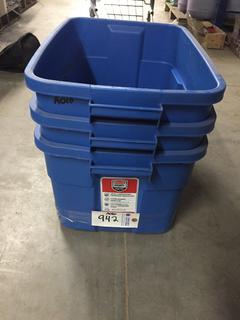 (3) Rubber Maid 53L Storage Bins, No Lids.