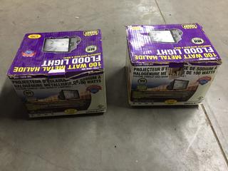 (2) 100 Watt Metal Halide Flood Lights, With Base and Bulb.