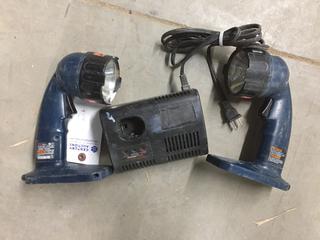 (2) Ryobi Lights & Battery Charger, No Battery.