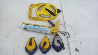 Caulking Gun, 100ft Tape Measure, (3) Chalk Lines.