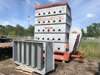 Selling Off-Site - Renn-Vertec RV1200 Grain Dryer 240V S/N DY00009 c/w Walinga Ultra-Veyor Blower, GE 10 HP Electric Motor S/N MT4510-UV10E-08011162. Located at Beiseker, AB Viewing By Appointment Call Graham @ 403-968-7697. *Note: Buyer Responsible for Lifting and Loading.*