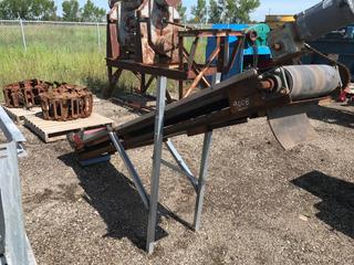 Selling Off-Site Incline Conveyor 108" Long, 16" Wide c/w Electric Motor. Located at Beiseker, AB Viewing By Appointment Call Graham @ 403-968-7697. *Note: Buyer Responsible for Lifting and Loading.*