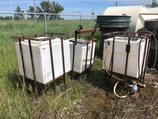 Selling Off-Site - (3) Totes On Stands 32x32x48".  Located at Beiseker, AB Viewing By Appointment Call Graham @ 403-968-7697. *Note: Buyer Responsible for Lifting and Loading.*