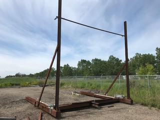 Selling Off-Site - Steel Garage Shop Door Frame. 15' Wide 14' Tall, Electric Opener, Door Panels & Arch Ribs.  Located at Beiseker, AB Viewing By Appointment Call Graham @ 403-968-7697. *Note: Buyer Responsible for Lifting and Loading.*