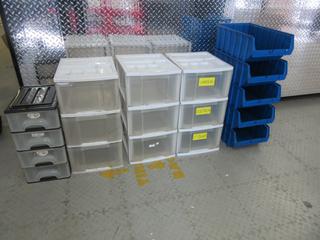 Assorted Storage Containers and Parts Tubs. 