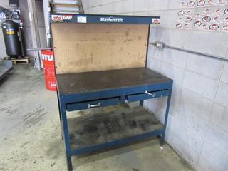 Off-Site - Mastercraft Work Bench w/ Peg Board. Call Chris For Viewing @ 403 512-2504. Location: 100, 6143 48 Ave. Red Deer, AB Note:  Buyer Responsible For Lifting & Loading. Items Available For Load Out July 28th to 31st, 9:00 am to 4:00 pm Only. Items Left Onsite After July 31st, 2020 Will Be Considered Abandoned.