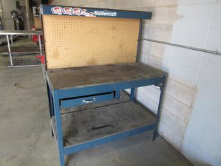 Off-Site - Mastercraft Work Bench w/ Peg Board. Call Chris For Viewing @ 403 512-2504. Location: 100, 6143 48 Ave. Red Deer, AB Note:  Buyer Responsible For Lifting & Loading. Items Available For Load Out July 28th to 31st, 9:00 am to 4:00 pm Only. Items Left Onsite After July 31st, 2020 Will Be Considered Abandoned.