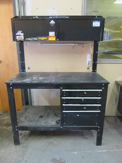 Off-Site - Matercraft Work Bench. c/w Tool Drawers, Cabinets, Peg Board. Call Chris For Viewing @ 403 512-2504. Location: 100, 6143 48 Ave. Red Deer, AB Note:  Buyer Responsible For Lifting & Loading. Items Available For Load Out July 28th to 31st, 9:00 am to 4:00 pm Only. Items Left Onsite After July 31st, 2020 Will Be Considered Abandoned.