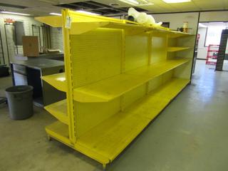 Off-Site - Steel Shelves. 4 Sections. 6'Hx4'W Per Section. Call Chris For Viewing @ 403 512-2504. Location: 100, 6143 48 Ave. Red Deer, AB Note:  Buyer Responsible For Lifting & Loading. Items Available For Load Out July 28th to 31st, 9:00 am to 4:00 pm Only. Items Left Onsite After July 31st, 2020 Will Be Considered Abandoned.