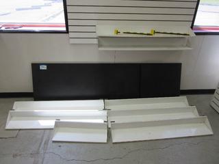 Off-Site - Slat Wall Mount Shelves. 7.4' Shelves. 1x2' Shelf. 1x6' Steel Shelf. 1x3 'Steel Shelf.  Call Chris For Viewing @ 403 512-2504. Location: 100, 6143 48 Ave. Red Deer, AB Note:  Buyer Responsible For Lifting & Loading. Items Available For Load Out July 28th to 31st, 9:00 am to 4:00 pm Only. Items Left Onsite After July 31st, 2020 Will Be Considered Abandoned.