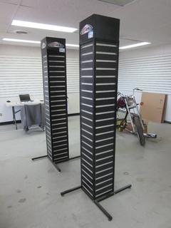 Off-Site - (2)Slat Wall Display Stands. 6'Hx1'Wx1'D.  Call Chris For Viewing @ 403 512-2504. Location: 100, 6143 48 Ave. Red Deer, AB Note:  Buyer Responsible For Lifting & Loading. Items Available For Load Out July 28th to 31st, 9:00 am to 4:00 pm Only. Items Left Onsite After July 31st, 2020 Will Be Considered Abandoned.