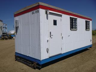 20' x 8', 9'6" H Skid Mounted Camp Shack C/w Power and Furnace, Hook Up For Gas/Propane *NOTE: Minor Dents and Hole*