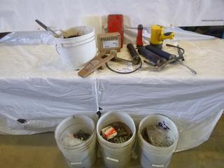 (3) Grease Guns c/w Bucket Of Assorted Bolts/Nails, Variety Of Industrial Items