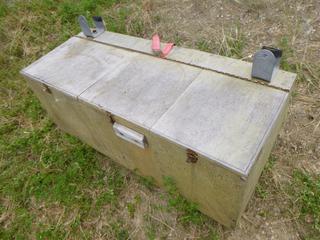 Wooden Tool Box, 4' x 20" x 10", (2) Emergency Vehicle Flashing Lights, C/w accessories, (2) Garden Hoses (R2), (WR-2)