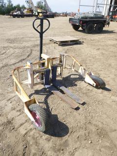 Pallet Jack, All Terrain/Our Doors, Capacity 2000 KG, 64" W, 31" Forks *NOTE: Needs Oil, 1 Rim and 2 Tires Need Repairs*, (WR-3)