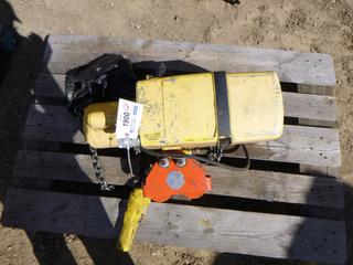 Yale Motorized 1/2 Ton Hoist, Capacity 1000lb, Model KEL1/2-10LG591, S/N K967076 (Fichtenberg/Higher Ground Acreage Dispersal), (WR-4)