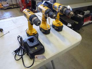 (3) Cordless Dewalt Drills w/ Batteries (C-1)