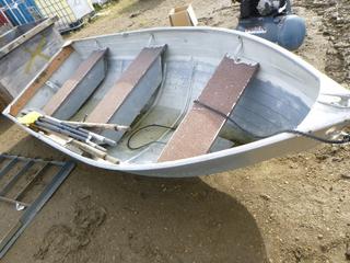 12' Aluminum Boat, 50 1/2" W x 15 1/2" H, 3-Seats, 3-Sets of Paddles (Fichtenberg/Higher Ground Acreage Dispersal), (WR-5)