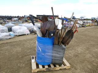 Assorted Shovels, Rakes, Squeegees, & Pick (Fichtenberg/Higher Ground Acreage Dispersal), (WR-4)