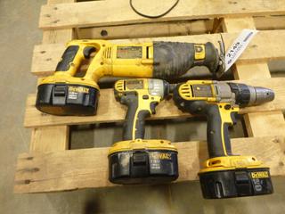 Dewalt Reciprocating Saw, DW938, 1/4" Impact Driver, DC825, 1/2" Drill, DCD950 (E2)