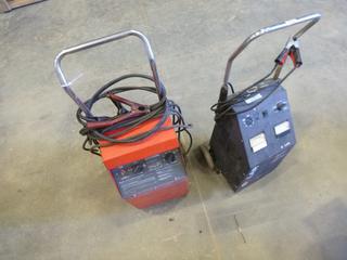 (1) Super Charger BC5500, Model BC5500CNAVR, (1) Solar Battery Charger/Engine Starter/Battery Tester 6/12 Volt, Model 1560 *NOTE: Missing Wheel* (North Fence) (Fichtenberg/Higher Ground Acreage Dispersal)