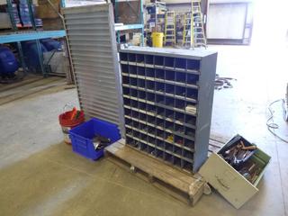 34" x 42" Bolt Bin w/ Contents, Various Grinding Discs (North Fence) (Fichtenberg/Higher Ground Acreage Dispersal)