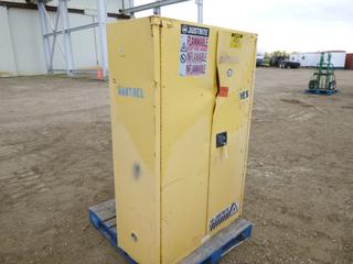 Justrite Flammable Storage Cabinet, Model Sure-Grip EX, 43" x 18" x 65", 170L/45G Capacity *Note Damage to Cabinet Doors* (North Fence)