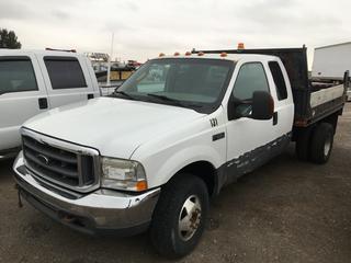 2004 Ford F350 XLT 4x4 Extended Cab Deck Truck c/w Power Stroke V8 Turbo Diesel, Auto, A/C, Showing 166,083 Kms. S/N 1FTWX33P64EA30032