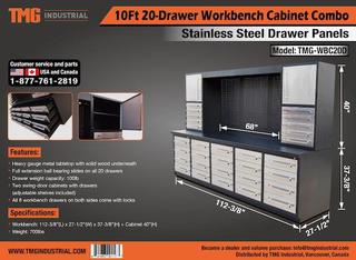 10FT Heavy Duty 20 Drawer Stainless Work Bench Cabinet Combo