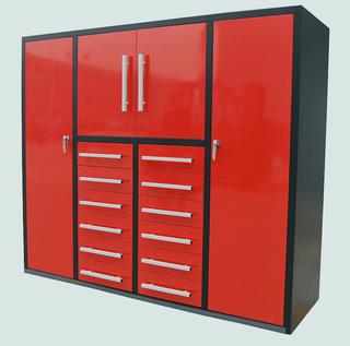 80'' Heavy Duty Multi Drawer Tool Chest Cabinet c/w: 12 drawers, 2 large door cabinets, 2 small door cabinets