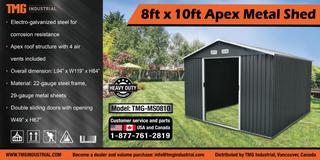 8Ft x 10Ft Apex Metal Shed
