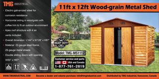2020 Unused 11Ft x 12Ft Wood-Grain Metal Shed