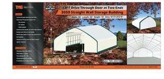 30Ft x 50Ft x 16Ft Straight Wall Storage Shelter  C/W: commercial fabric, waterproof, UV and Fire Resistant, 13' x 13' drive through door