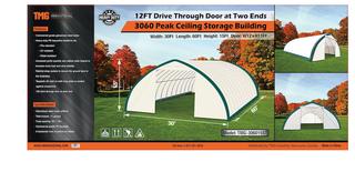 30Ft x 60Ft x 15Ft Peak Ceiling Shelter  C/W: commercial fabric, waterproof, UV and Fire Resistant, 13' x 13' drive through door