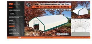 30Ft x 70Ft x 16Ft Straight Wall Storage Shelter c/w Commercial Fabric, Waterproof, UV and Fire Resistant, 13' x 13' Drive Through Door.