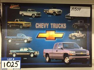 Chevy Trucks Tin Sign, 17-1/2" x 12-1/2".