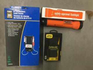 Otterbox, Flashlight & 6/12V Battery Tester.