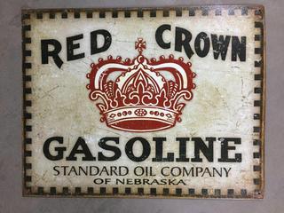 Red Crown Gasoline Tin Sign, 12-1/2" x 16".