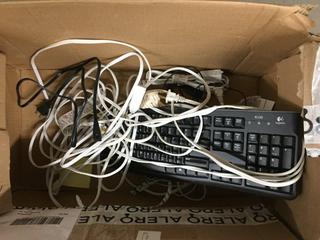 Box of Extension Cords & Keyboard.