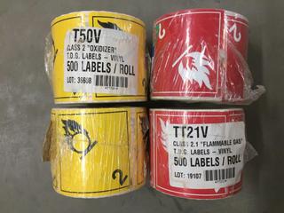 (2) Rolls of Class 2 Oxidizer Labels & (2) Rolls of Class 2.1 Flammable Gas Labels.