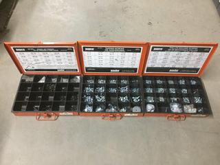 (3) Metal Cases Containing Tapping Screws, Machine Screws & Socket Set Screws.