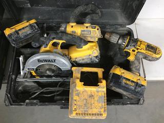 DeWalt 36V Drill, Circular Saw, Flashlight, Charger & (3) Batteries.